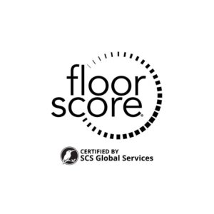 The Floor score icon features the FloorScore certification logo with a circular dotted design, a bird icon, and the text "Certified by SCS Global Services.