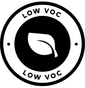 The Low VOC icon features a circular badge with a leaf in the center and "LOW VOC" displayed at both the top and bottom.