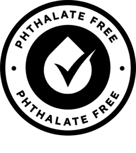 The Phthalate Free icon is a circular badge featuring the words "PHTHALATE FREE" around a checkmark inside a central droplet shape.